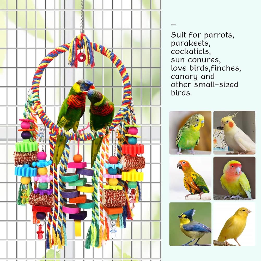 Bird Toys Bird Rope Ring Swing Perch with Corn Cob Cardboard Bagels - image 4