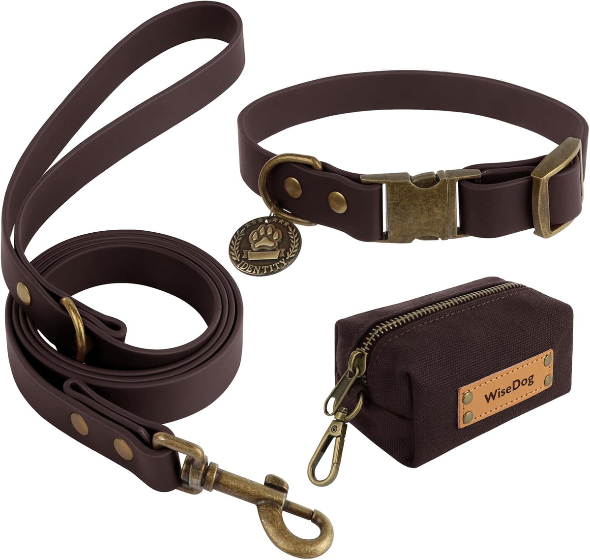 Wisedog Rubber Dog Collar with Quick Release, XS 8.5"-12" - Brown / XS(Collar:8.5"-12";Leash:4 ft)