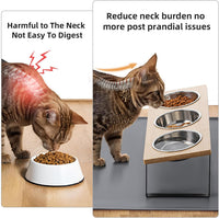Upgraded Elevated Cat Bowls with Food Mat - Bamboo-3Bowls - image 2