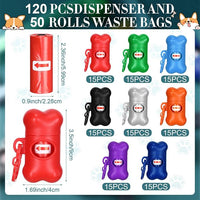 Zhehao 120 Pcs Bone Shaped Dog Poop Bag Dispensers with Disposal Small Dog Waste Bag Holder with Hook for Pet Puppy Walking Hiking Camping, 8 Colors