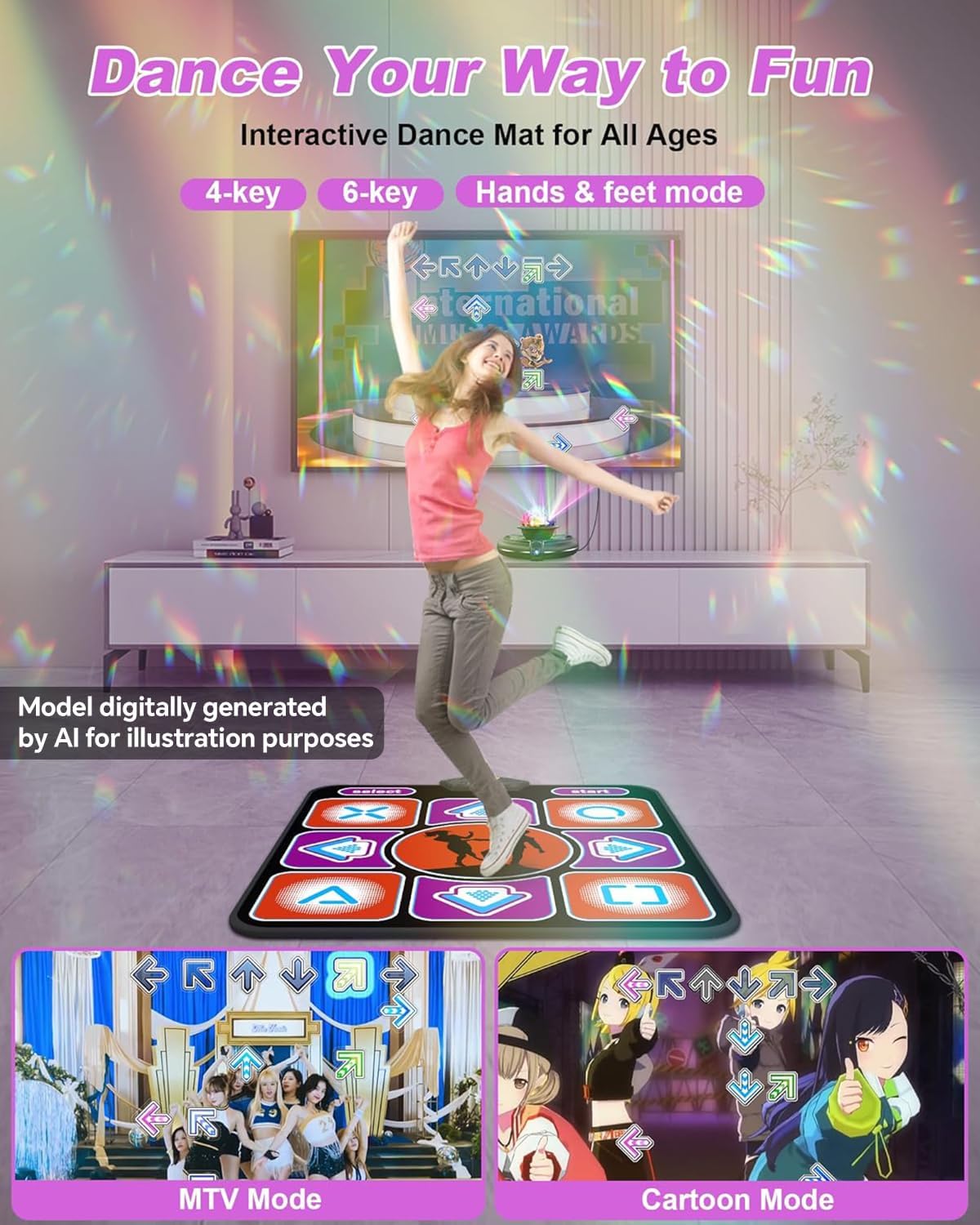 Acelufly kids dance mat for TV with raised arrow keys - view 6