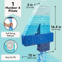 BLUE PANDA Pull String Pinata Number 5, Ombre Blue - Number 4 - image 3