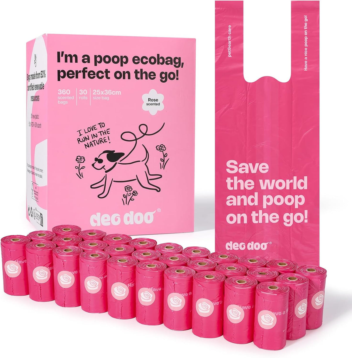 Deo Doo Dog Poop Bags with Handles & Holder, Peach Scented - Rose / 1 Count (Pack of 360)