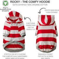 Rocky – The Orginal Lightweight Hooded TEE 100% Organic Cotton Dog Hoodie Pet Coat Sweater for Small, Medium, Large Dogs, Red Bold Stripe, Medium