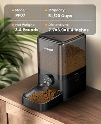 oneisall Automatic Cat Feeder for Large Kibble and Snacks, 20 Cups/5L Timed Pet Feeder for Cats Indoor, Programmable Dry Food Dispenser (Black)
