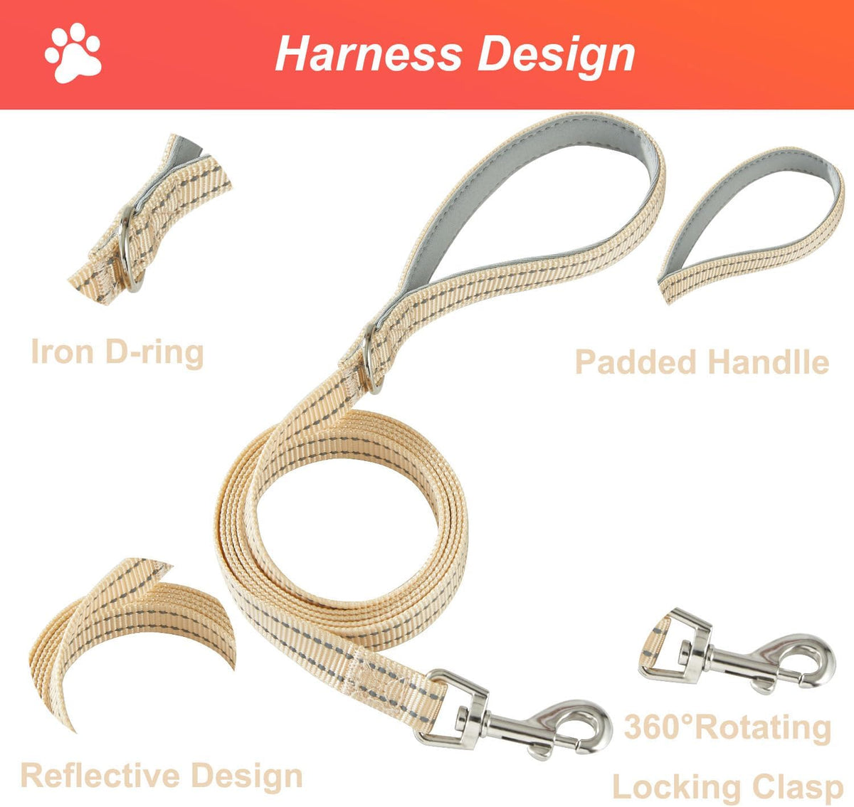 Hipubby Dog Harness Small Sized and Leash Set - Khaki/Tirm / S (Chest: 14.5"-16") - image 3