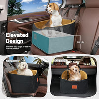 Dog Car Seat for Small Medium Dogs, Memory Foam Booster Car Seat for Dogs up to 35 lbs, Elevated Pet Car Seat, Travel Bed with Washable Removable Cover and Storage Pockets (Black/Coffee)