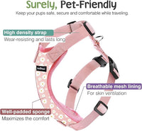 Dog Seat Belt, Safety Vest Dog Car Harness with Adjustable Buckle Dog Seat Belt for Vehicle Nylon Pet Safety Seat Belts Heavy Duty(L, Pink Daisy)