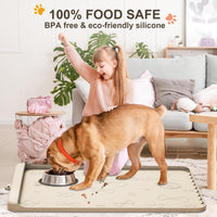 Dog Food Mat 36"x24" - Silicone Dog Mat for Food and Water Large Pet Feeding Mats with Residue - Sand / 28"L x 20"W - image 4