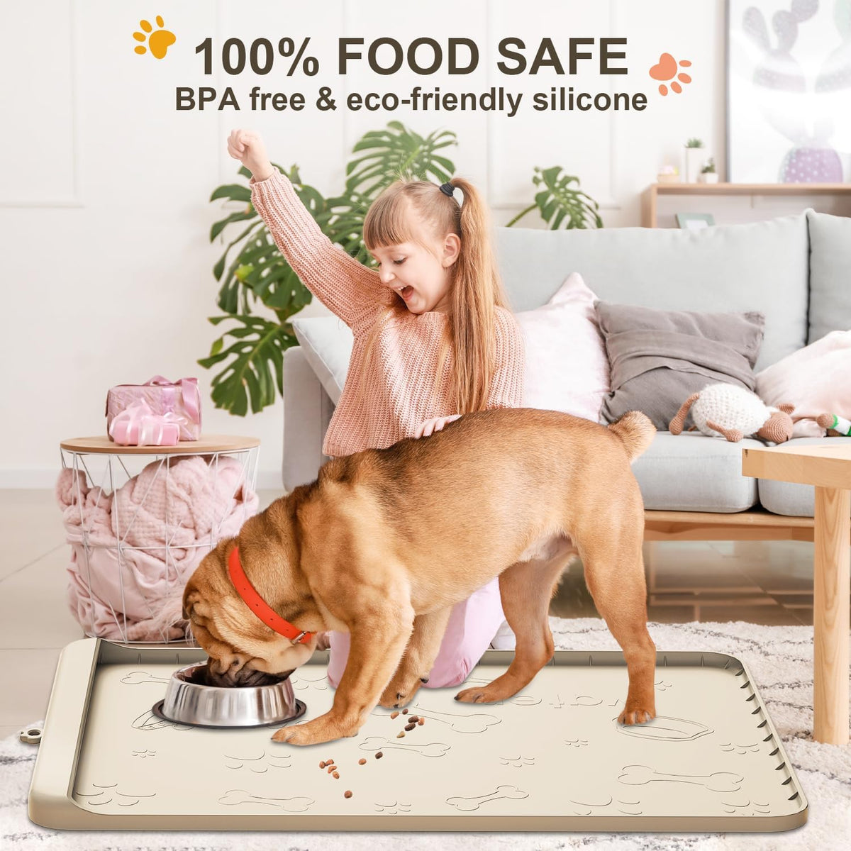 Dog Food Mat 36"x24" - Silicone Dog Mat for Food and Water Large Pet Feeding Mats with Residue - Sand / 28"L x 20"W - image 4