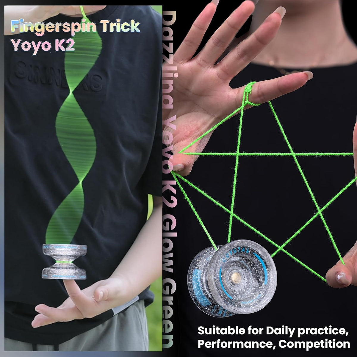 MAGICYOYO K2 Yoyo Professional Glow in The Dark - Glow Green+Glitter - image 3