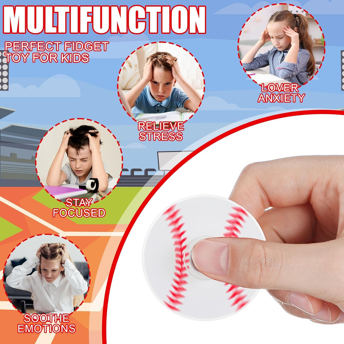Sotiff 24 baseball fidget spinners, mini acrylic spinners with baseball print - view 40
