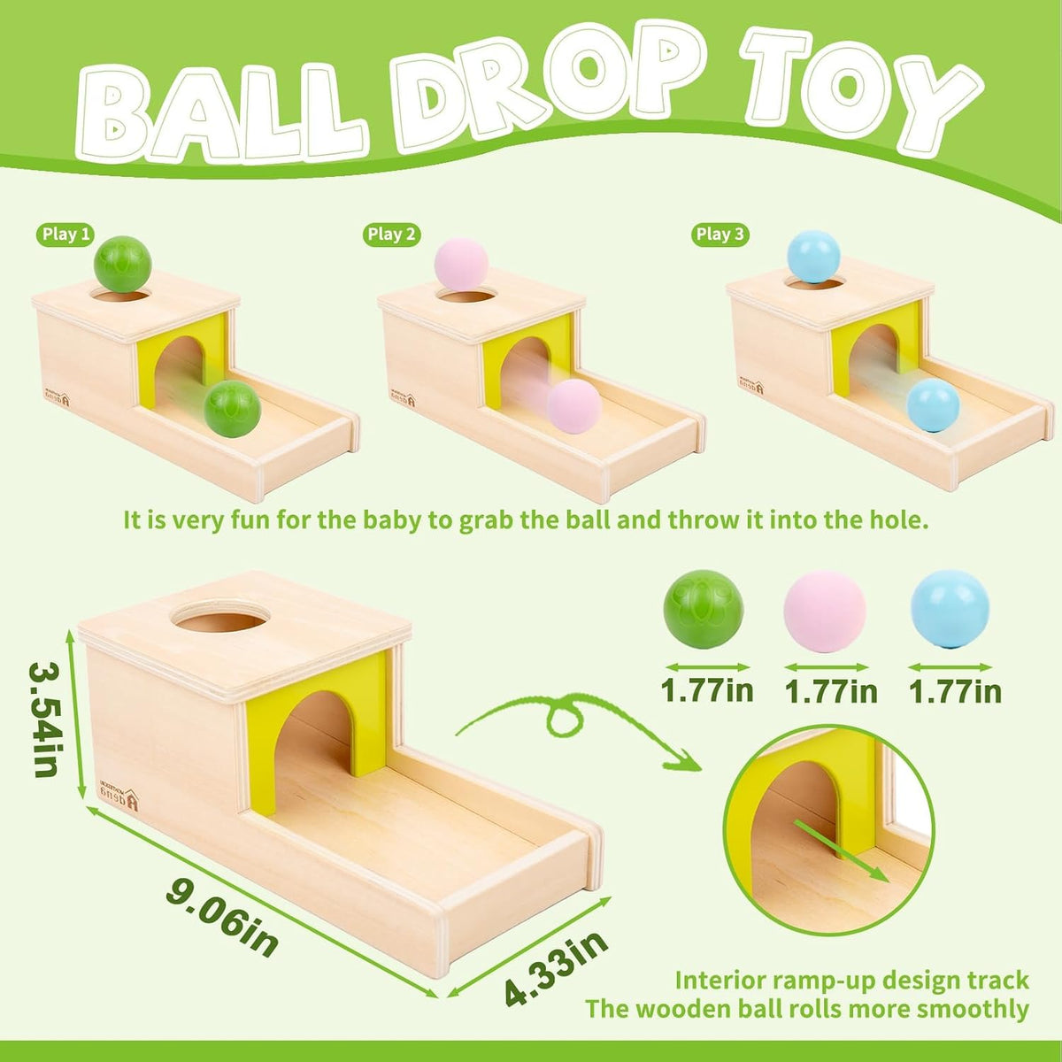 Adena Montessori Object Permanence Box with Tray Three Balls - Typical - image 3