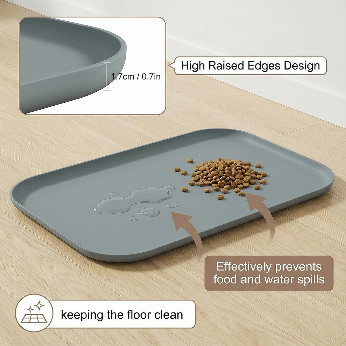 Non-Slip Silicone Dog Food Mat for Food and Water - 60 x 40 cm / Grey - image 3
