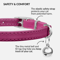 Soft Leather Cat Collar with Safety Elastic Strap - 8-11 Inch / Pink - image 4