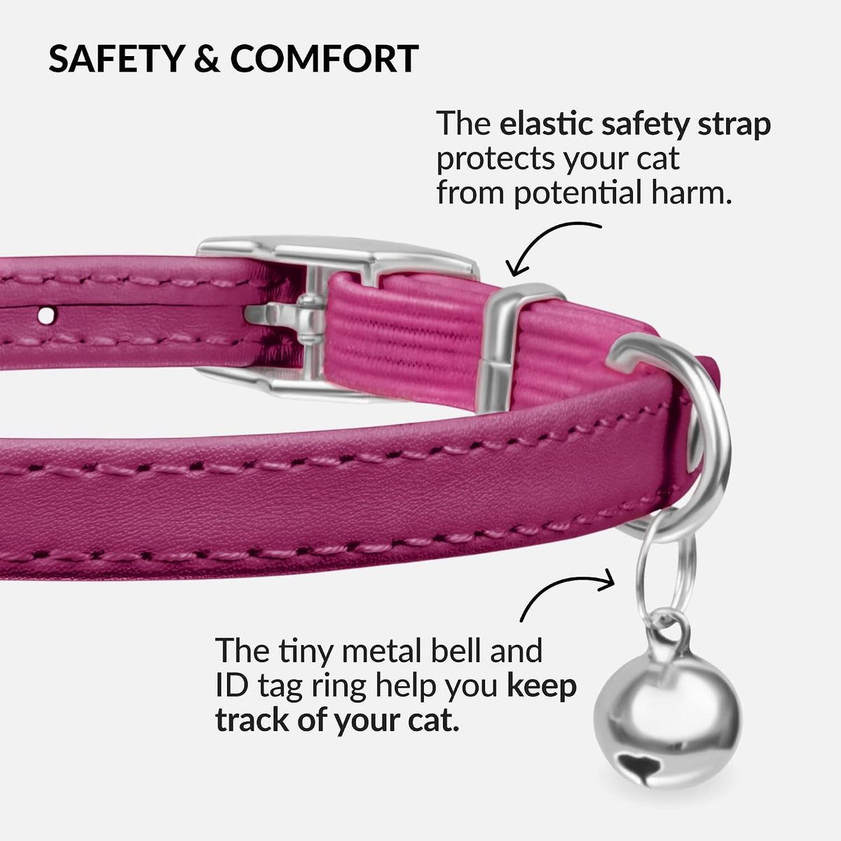 Soft Leather Cat Collar with Safety Elastic Strap - 8-11 Inch / Pink - image 4