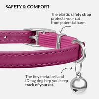 CollarDirect Leather Cat Collar with Bell - Kitten Collar, Small and Big Cat Strap for Boy Cats, Girl Cats with Safety Elastic Strap (Neck Fit 8"-11", Pink)