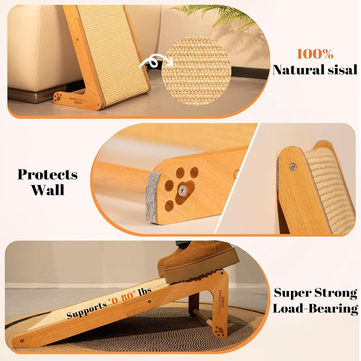 Sisal Cat Scratcher Ramp for Indoor L-Shape Solid Wooden – Essentials for Cats - Medium-Fixed - image 2