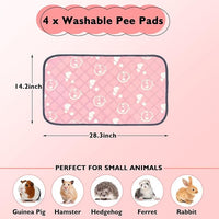 4 Pack Guinea Pig Bedding - Washable Guinea Pig Liners for C&C 2x1 Cage, Waterproof Reusable & Anti Slip Pee Pads Super Absorbent Mats for Small Animal Rabbit Hamster Rat (Pink, 28 x 14 Inch)