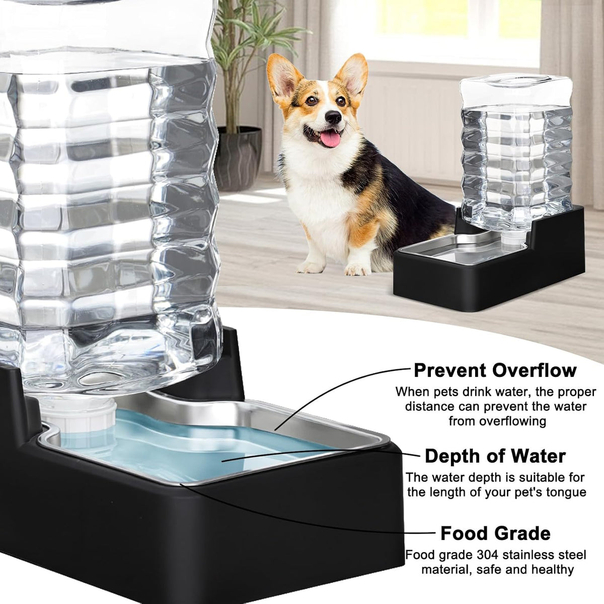 2.4Gallon Dog Water Bowl Dispenser for Dogs:Leak Resistant Waterer – Essentials for Dogs - Black without Filter / 9L - image 3