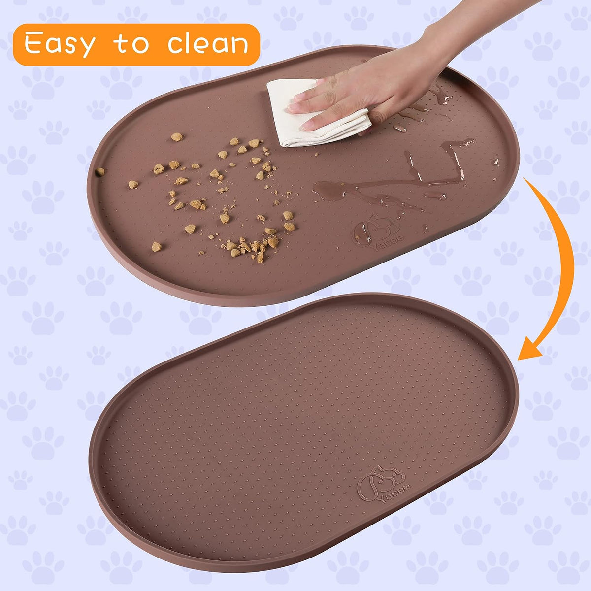 100% Waterproof 0.5" Raised Edge BPA Free Silicone Dog Food Mat - 19x12x0.5 Inch / Brown - image 4