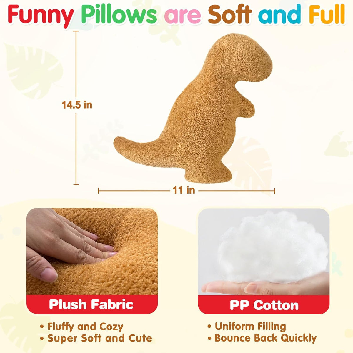 Dino Nugget Pillow Plush, Dinosaur Chicken Plush Nuggets Pillow Funny Birthday Gifts for Boys - Golden Tyran Rex / Small - image 2