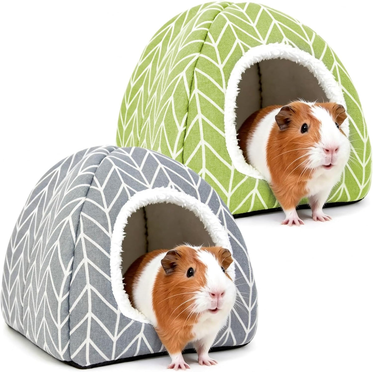 Guinea Pig Hideout Bed, Dwarf Rabbit House Cave – Daily Care for Small Pets - Grey+Green