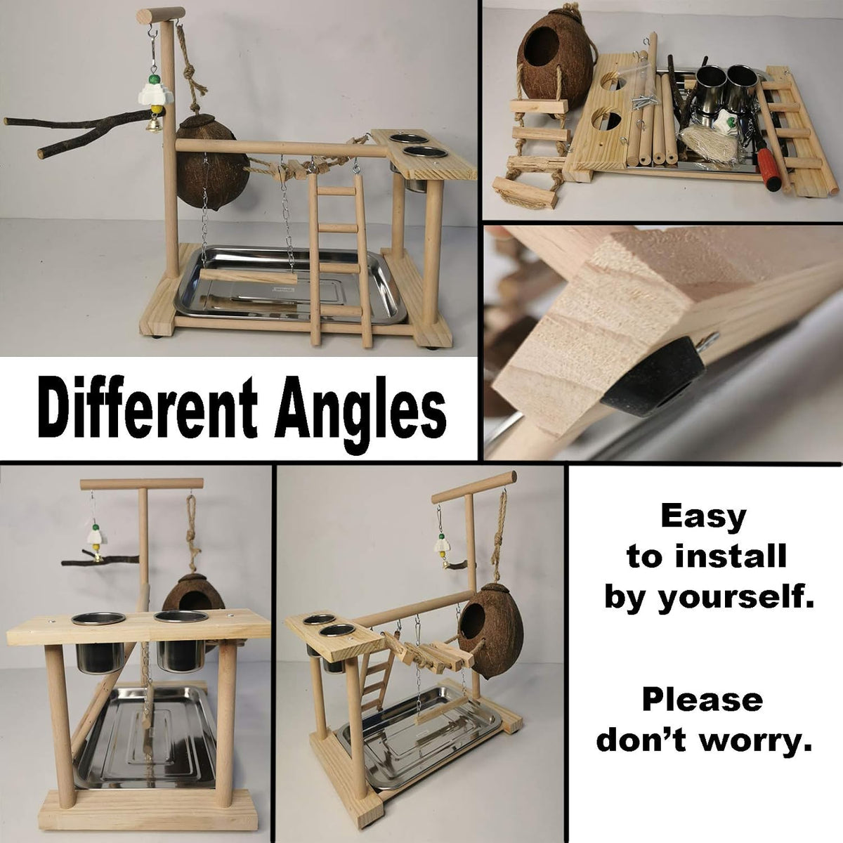 Parrots Playground Bird Play Stand Natural Wood Parrot Perch Gym - image 2