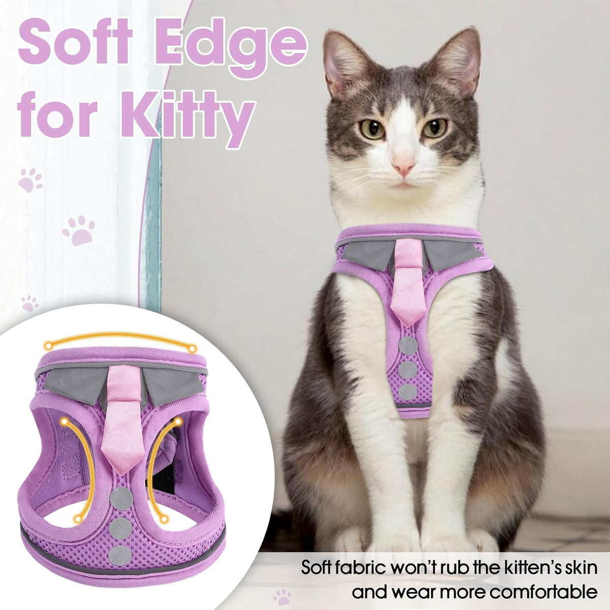 Cat Harness and Leash Set for Walking Escape Proof Vest for Kitten – Essentials for Cats - Purple / Small - image 4