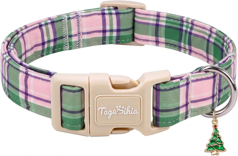 Dog Collar with Orange and Blue Plaid-M – Essentials for Dogs - Pink Green Plaid / L