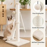 Dimaka Tall Cat Scratching Post Tree Scratcher with Sisal Rope - Beige / 34 inches for Large Cats - image 3