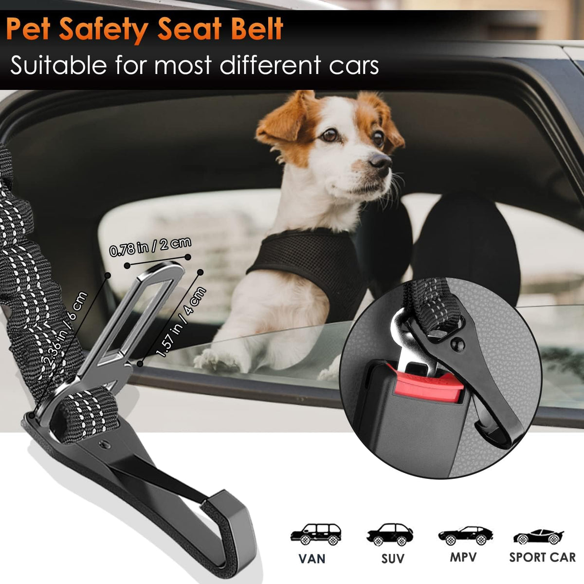 SlowTon Dog Car Seat Belt - Black / 27.5in - 1 pack - image 4