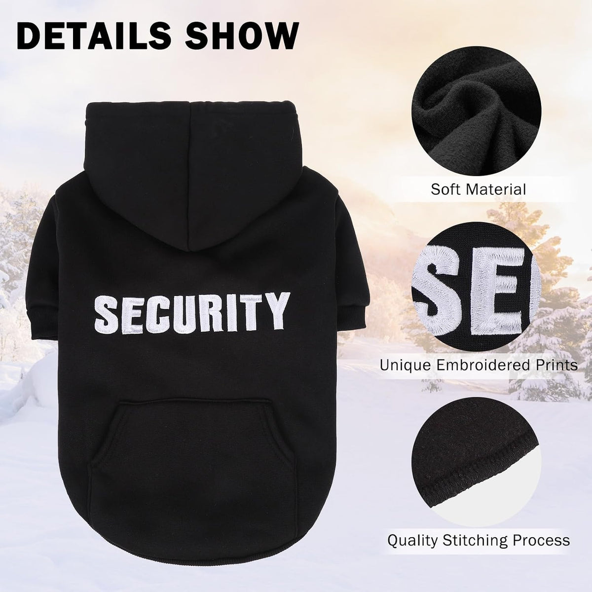 Security Dog Hoodie for Small Medium Large Dogs Boys Girls – Essentials for Dogs - #2 Black (EMB SECURITY Printed With Pocket) / Large - image 4