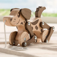 LKyoxs wooden pull along dog toy with swinging legs and pull string