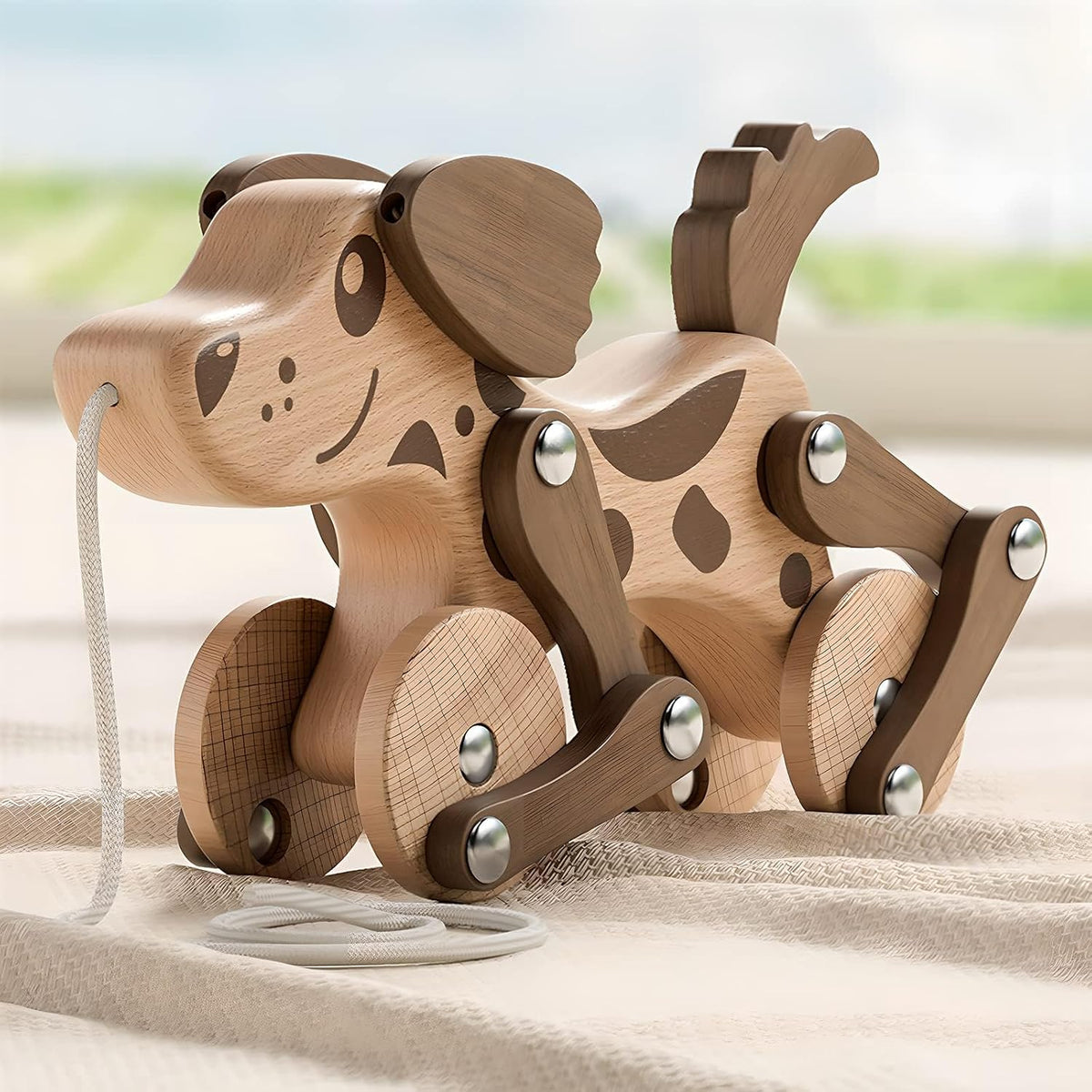 LKyoxs wooden pull along dog toy with swinging legs and pull string