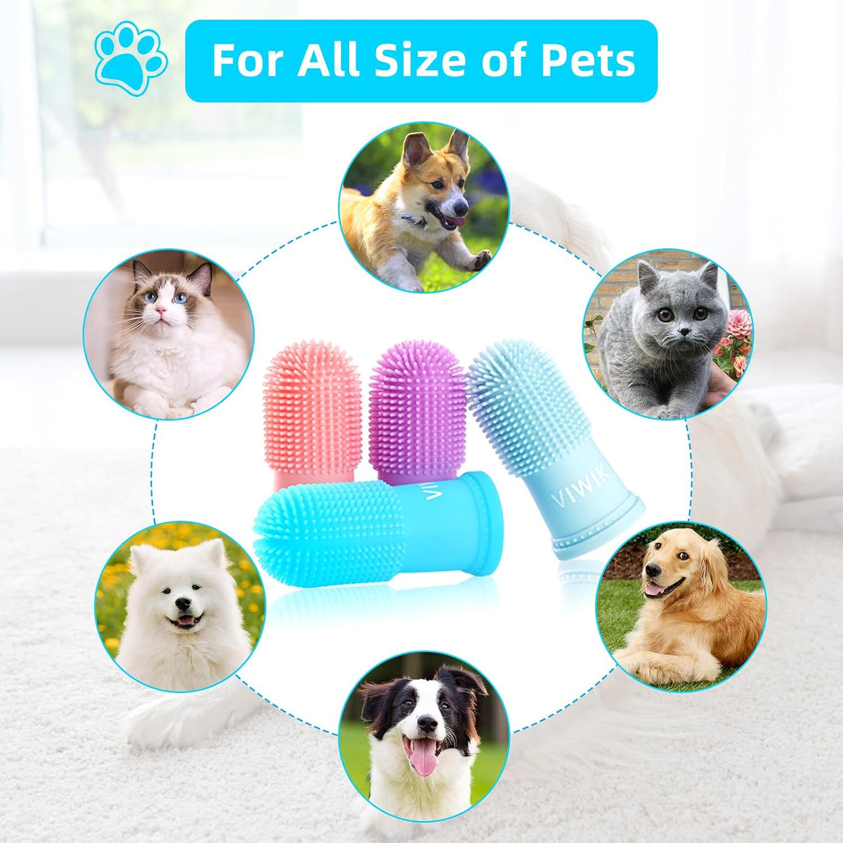 VIWIK 4-pack silicone dog finger toothbrush kit in four colors - view 4