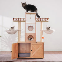 Heybly Cat Tree with Litter Box Enclosure for Indoor Big Cat HCT110SG – Essentials for Cats - Walnut / 60 inch - image 4