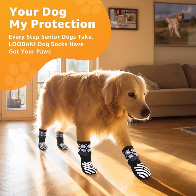 LOOBANI Dog Socks to Prevent Licking Paws - Dog Socks for Hardwood Floors Anti Slip for Traction Control - Dog Grippy Socks for Senior Dog Small Medium Large Dogs on Tile Floors, Black XS