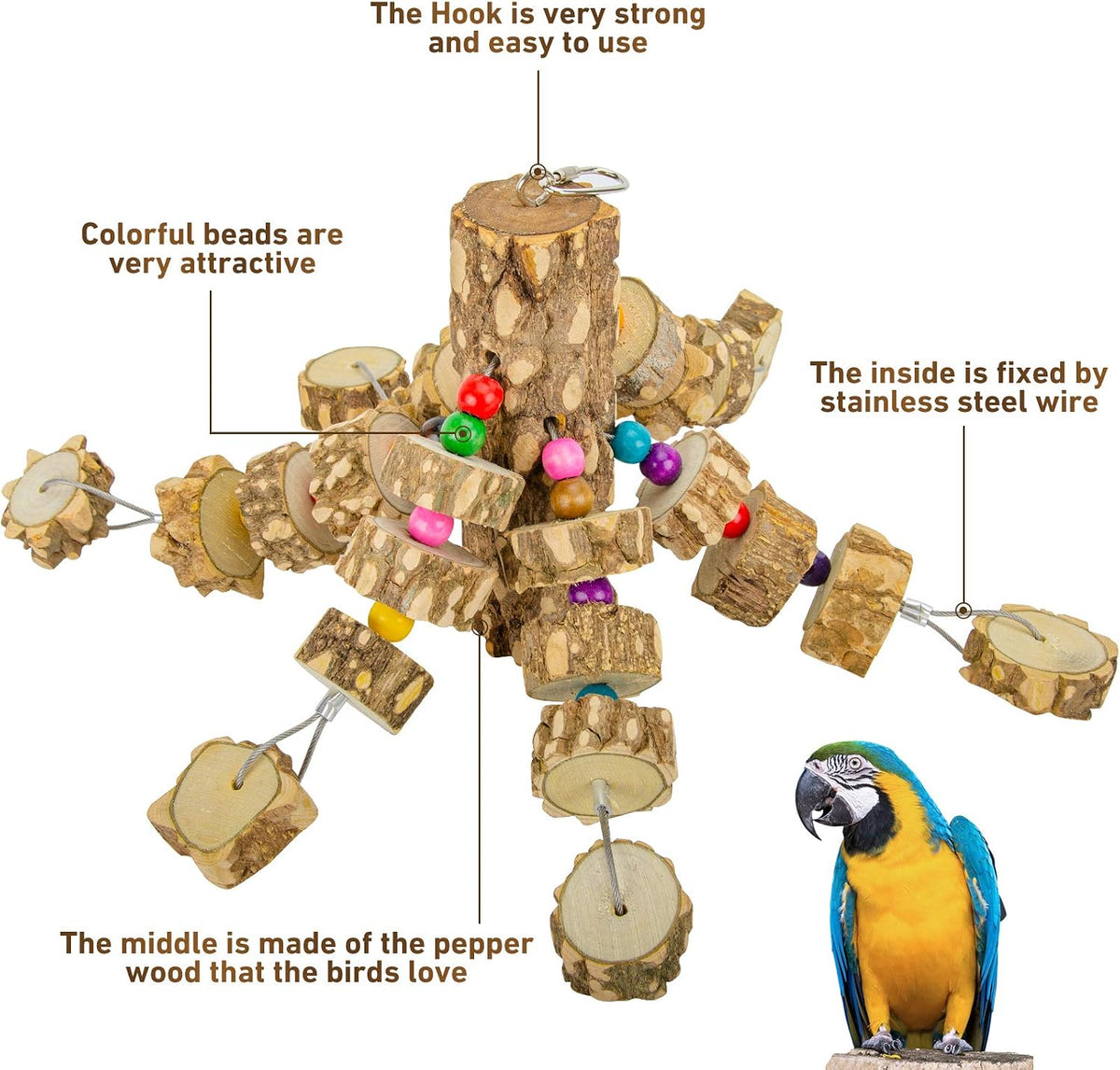 MYFAMIREA Parrot Toys for Medium Birds - Natural - image 4