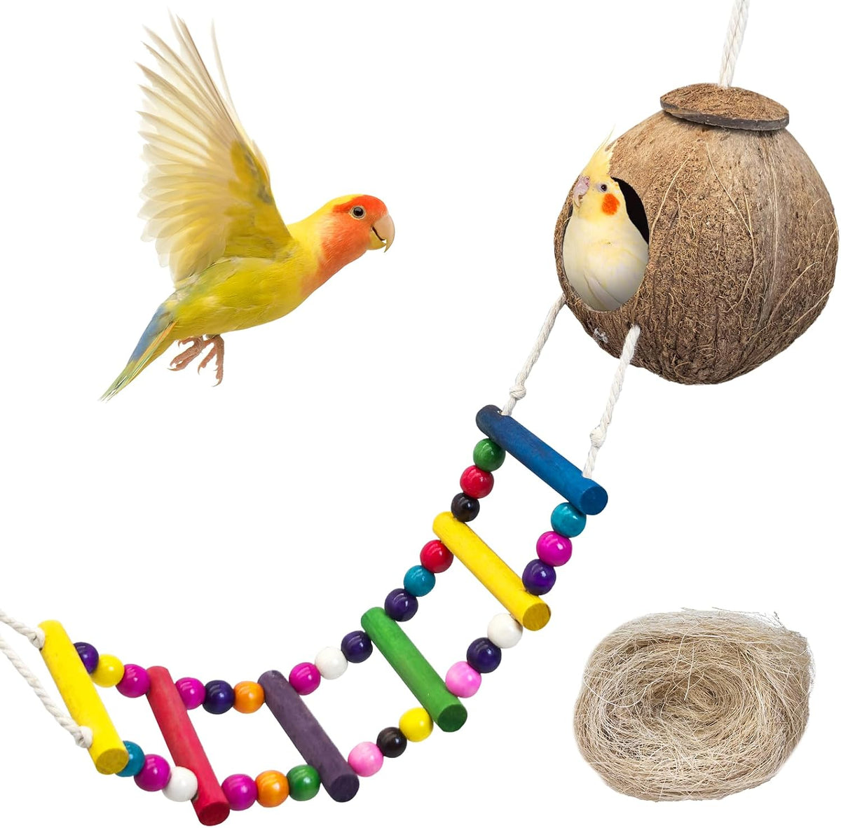 PINVNBY Coconut Bird Nest Hut with Ladder - Color ladder