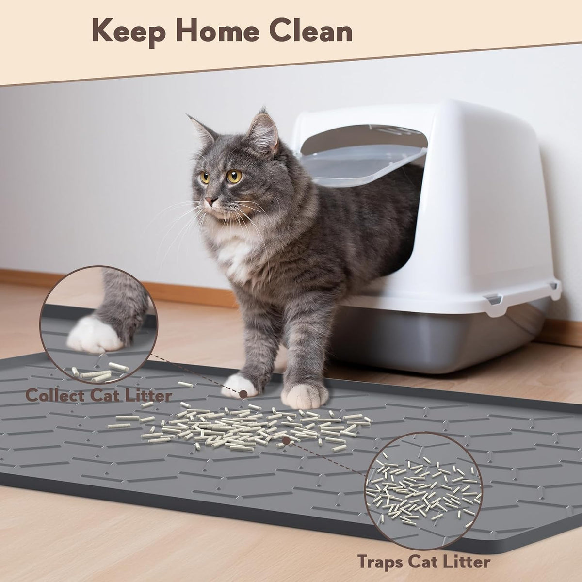 Silicone Cat Litter Mat 34×22 inch, Easy to Clean, Gray – Daily Care for Cats - 34" X 22" / Dark Gray - image 3