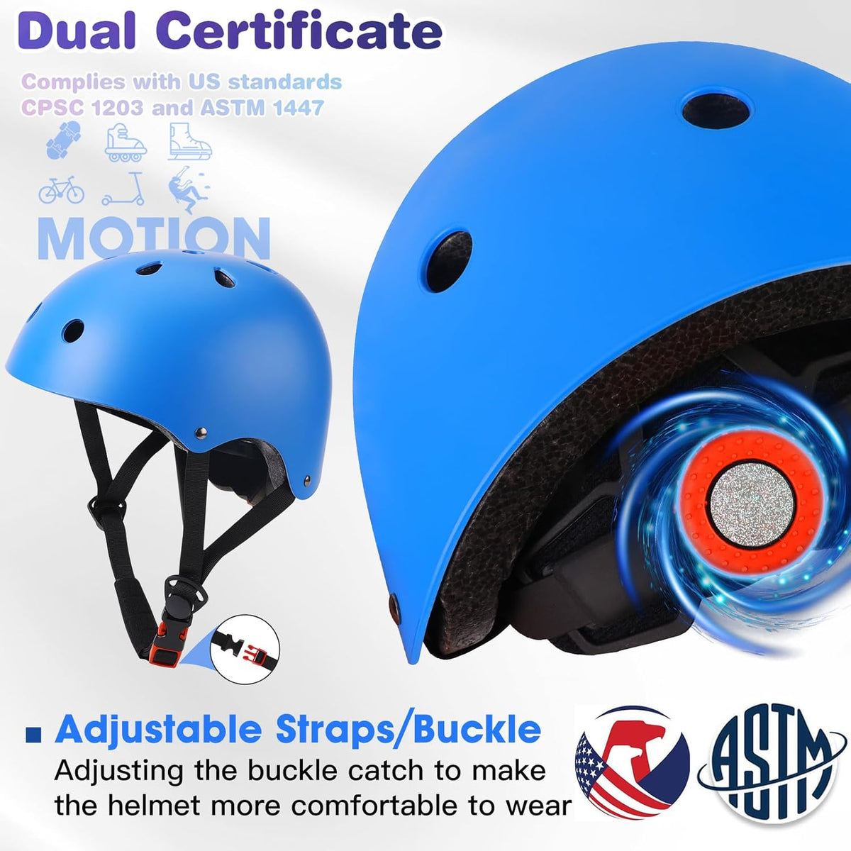 Toddler Kids Bike Helmet Set with Knee Elbow Pads - Blue / Small: 20.1"-21.2"/51-54cm - image 3