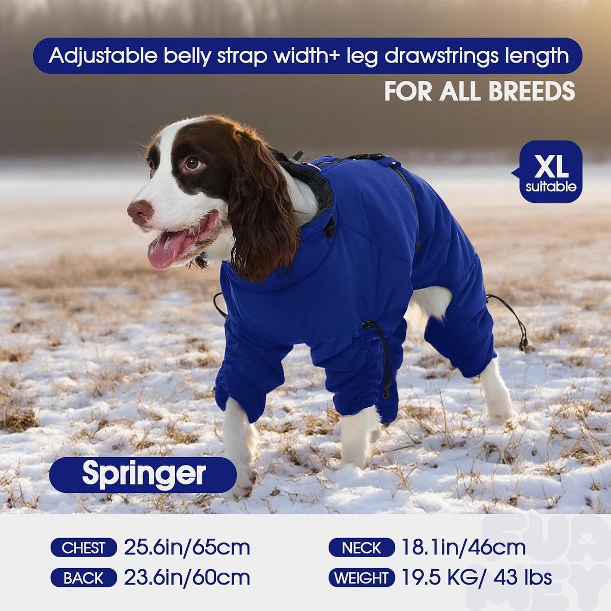 Full Body Dog Coat,Warm Dog Fleece Jackets with Harness Built in Windproof Dogs Snowsuit Zip up Pet - Blue / Small - image 3