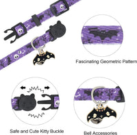 Halloween Cat Collar, Cotton 2 Pack Cat Collar with Bells - Halloween Purple / 7-11'' - image 4