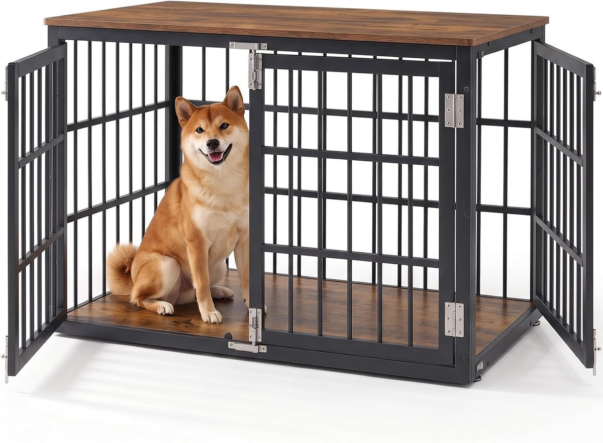 DUMOS Dog Crate Furniture 38 Inch Indoor Crate Dog Cage Wooden Kennel – Essentials for Dogs - Black / 42.1"L x 30.0"W x 30.2"H / 1