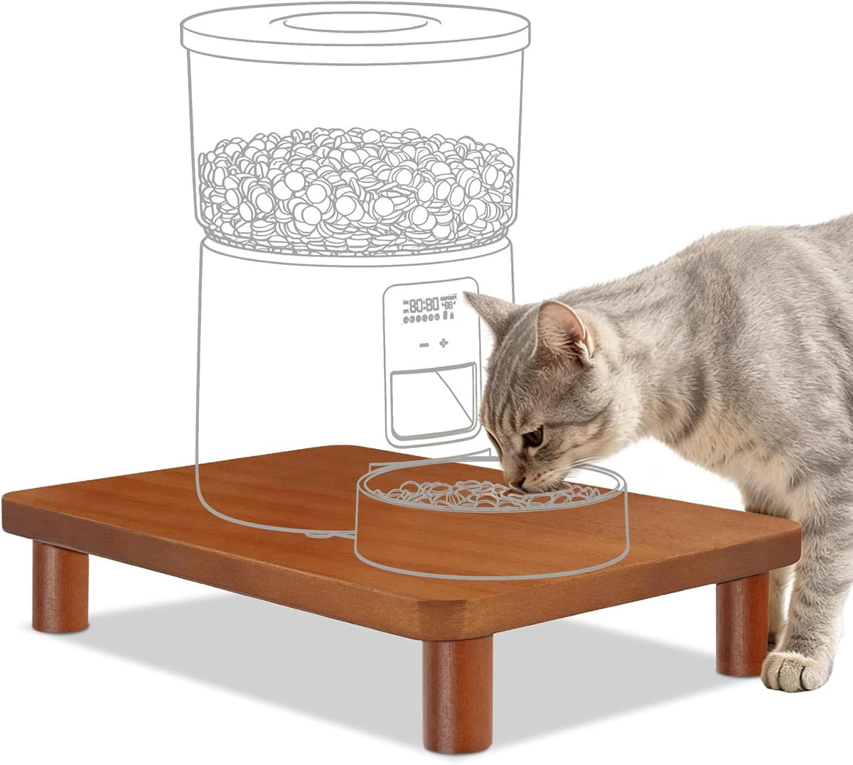 SZEE Cat Food Stand, Elevated Cat Feeder Stand for Automatic Feeder & Bowls – Essentials for Cats - Walnut Wood / Standard ( 13.5" × 7.8“ × 2.5” )