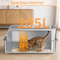 Yangbaga XXXL Stainless Steel Litter Box with High Sided Lid – Daily Care for Cats - image 3