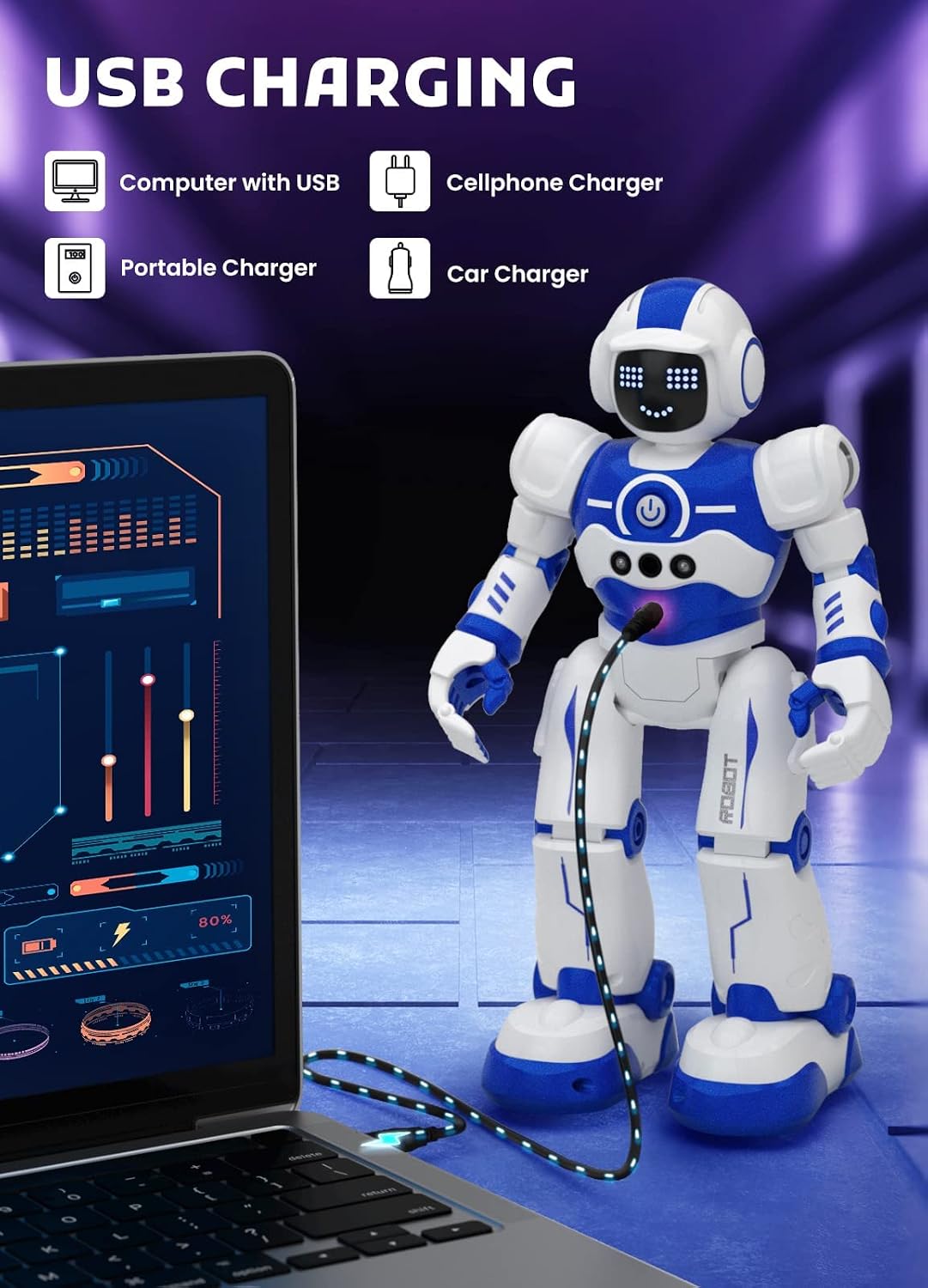 Robot Toys for Kids, Rechargeable Remote & Gesture Control Robots – Fun for Kids & Family - 5th Robot-blue - image 4
