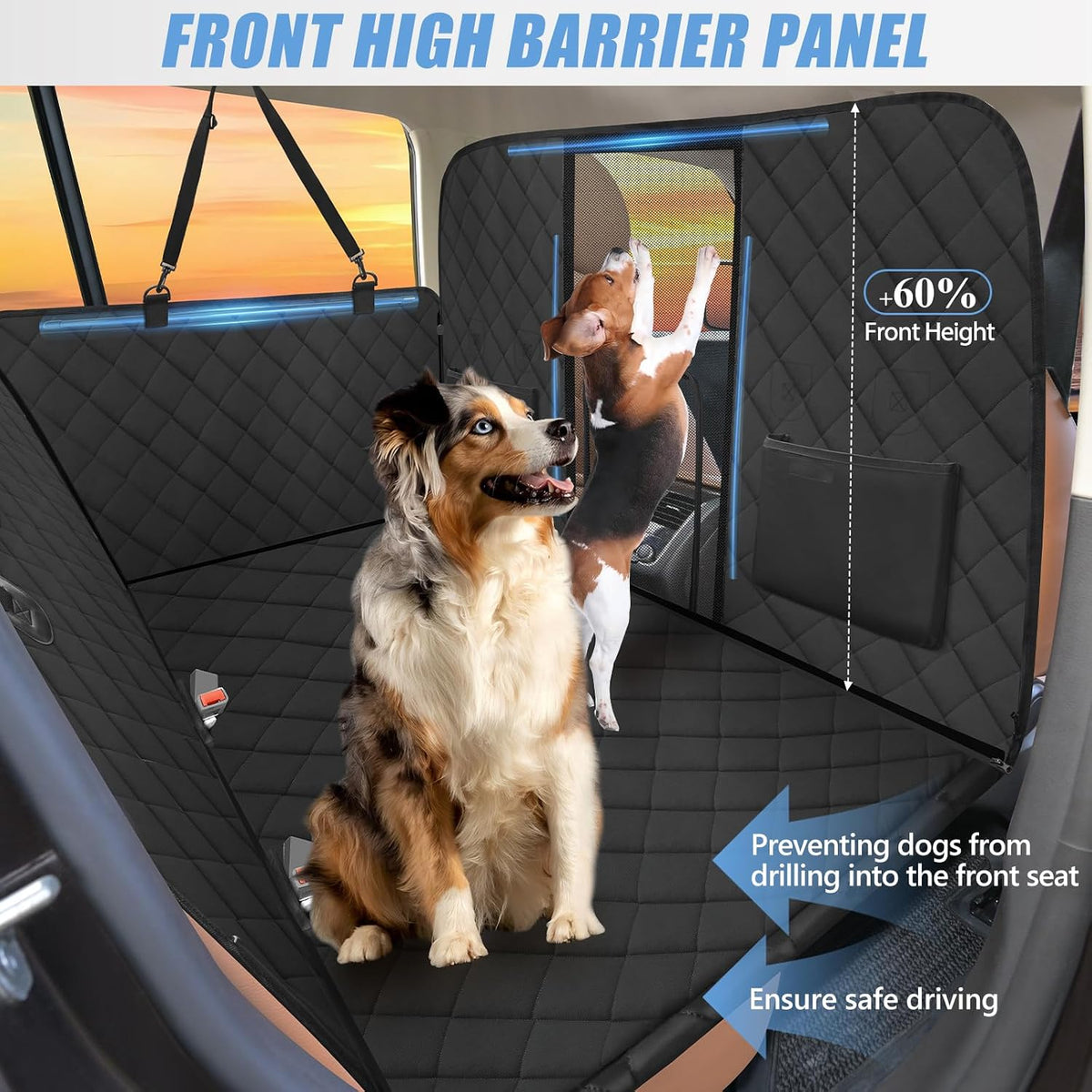 Dog Car Seat Cover for Back Seat, Hard Bottom - L - For Cars/ Mid-Size SUV/ Small Truck / Matte Black - image 2
