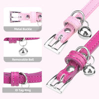 PUPTECK 2 PCS Soft Genuine Leather Cat Kitten Collar with Bells - Rose&Pink - image 3